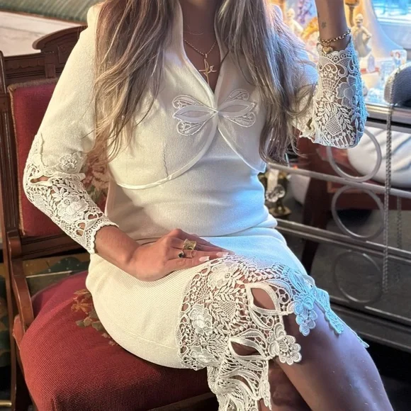 ElAna USA Luxury Brand Figure Hugging Dress & Bolero Jacket, Lace & Crystal - Picture 9 of 14